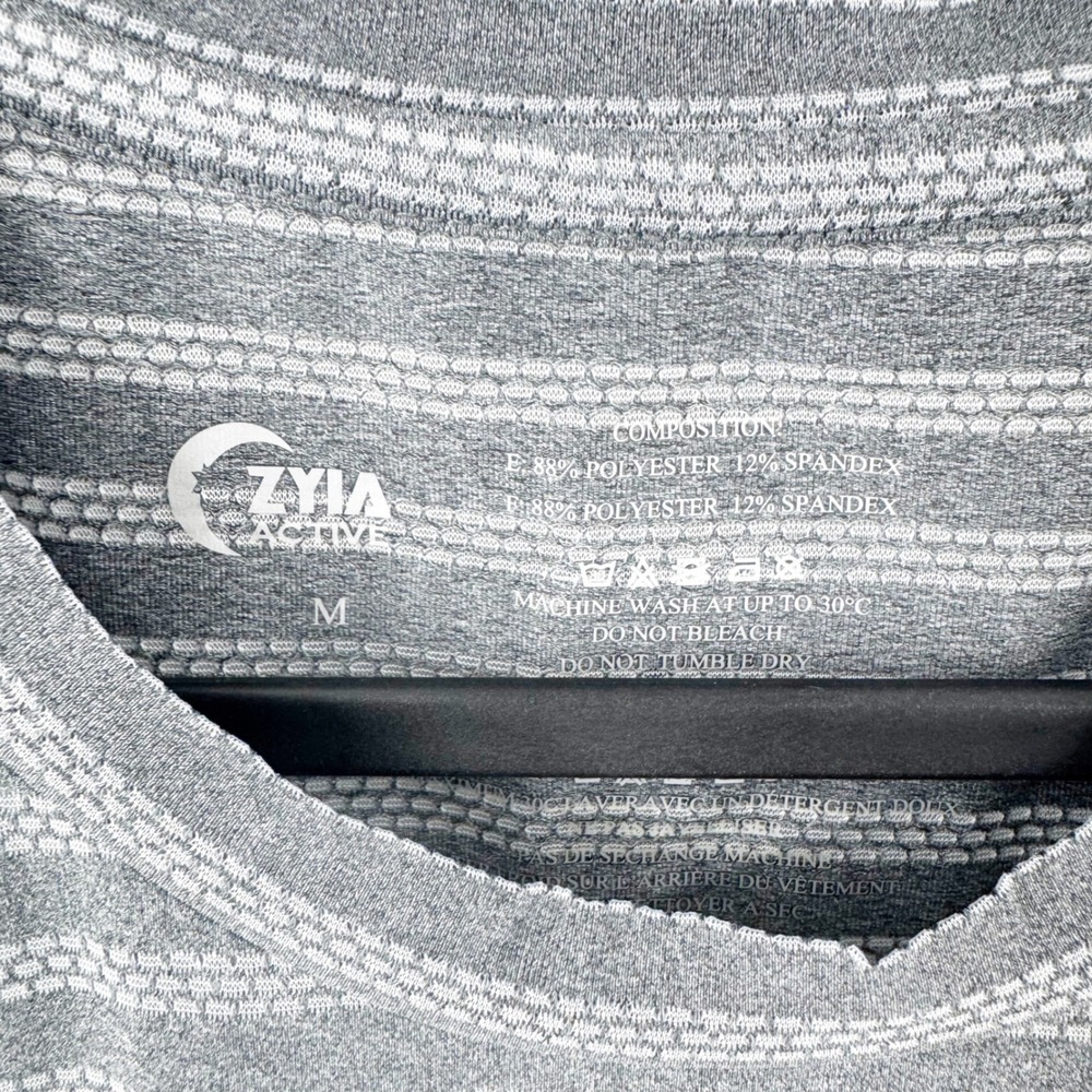 Zyia Active Brighter Muscle Tank Gray Striped Mesh Graphic Workout Top Womens M - Picture 4 of 6